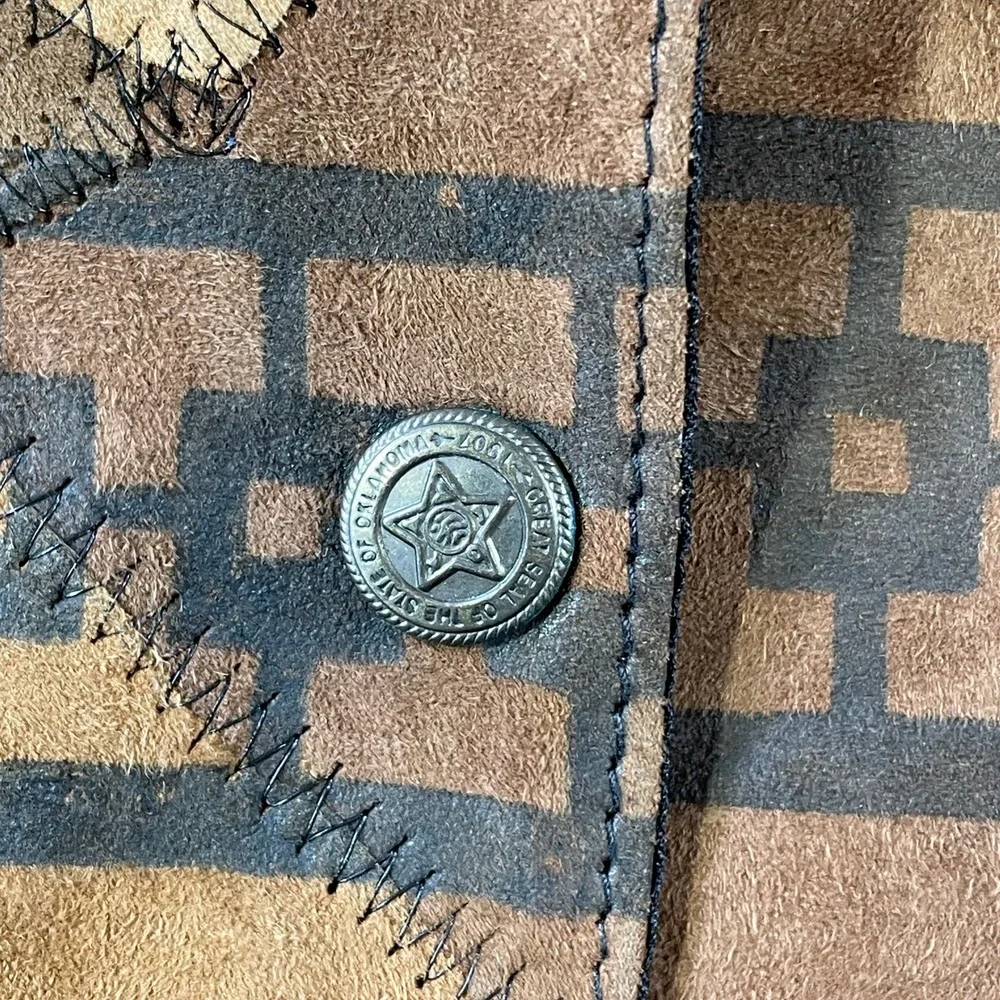 Vintage Trends Vest Large Brown Leather Holiday Patchwork Southwestern Western